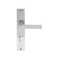 Hardbrass Deurkruk Phoenix op rechthoekig langschild profielcilindergat 72mm - RVS - thumbnail