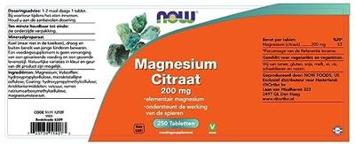 NOW Magnesium Citraat 200mg Tabletten