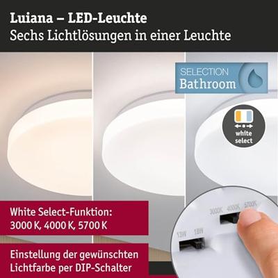 Paulmann 75408 Luiana IP44 3000 - 5700K 1750lm 230V 16,5W dimmbar Plafondlamp LED 16.5 W Wit Paulmann 75408 Luiana IP44 3000 - 5700K 1750lm 230V 16,5W dimmbar Plafondlamp LED 16.5 W Wit