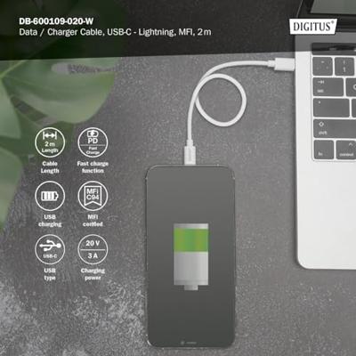 Digitus Mobiele telefoon, Apple iPad/iPhone/iPod, Laptop Laadkabel [1x - 1x Lightning] 2 m
