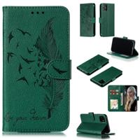 Feather patroon Litchi textuur horizontale Flip lederen draagtas met portemonnee & houder & kaartsleuven voor iPhone 11 (groen) - thumbnail