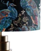 QAZQA Tafellamp brons velours kap pauw groen met goud 50 cm - Bruut - thumbnail