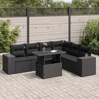 7-delige Loungeset met kussens poly rattan zwart - thumbnail