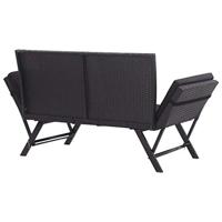 Tuinbank met kussens 176 cm poly rattan zwart - thumbnail