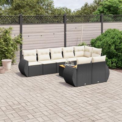 9-delige Loungeset met kussens poly rattan zwart
