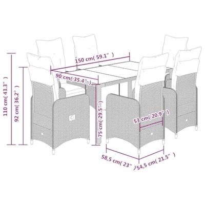 7-delige Bistroset met kussens poly rattan bruin
