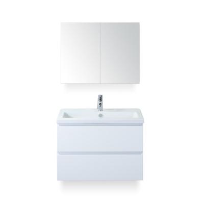 Vogue Badmeubelset 80 cm - Greeplijst in kleur - Wit Hoogglans - Keramische Wastafel Wit 1 kraangat - met Spiegelkast