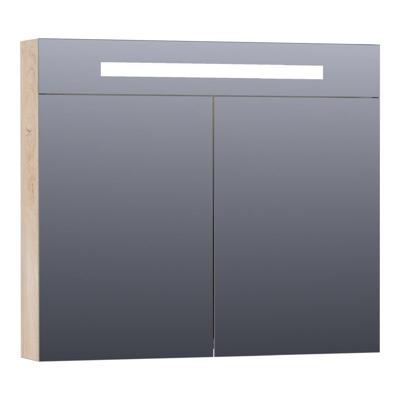 Brauer Promise Deluxe Spiegelkast - 80 cm - met Directe Verlichting - 2 Dubbelzijdige Spiegeldeuren - Forest Wheat