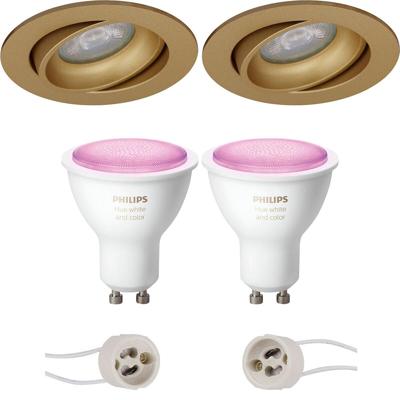 Philips Hue LED Spot Set GU10 - Mat Goud Kantelbaar Ø82mm - Bluetooth White & Color