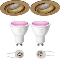 Philips Hue LED Spot Set GU10 - Mat Goud Kantelbaar Ø82mm - Bluetooth White & Color - thumbnail