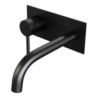 Brauer Stripe inbouw wastafelmengkraan met gebogen uitloop en afdekplaat model A2 mat zwart - thumbnail