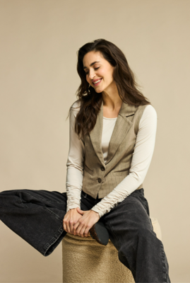 Red Button Waistcoat Punta Pinstripe Warm Taupe