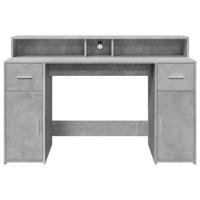 Bureau met LED-verlichting 140x55x91 cm bewerkt hout betongrijs - thumbnail
