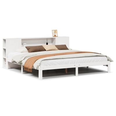 Bed met boekenkast zonder matras grenenhout wit 180x200 cm