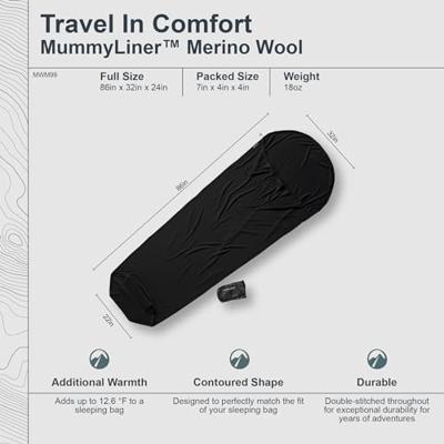 Cocoon Mummy Liner 100% Merino Wool Lakenzak Black