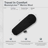Cocoon Mummy Liner 100% Merino Wool Lakenzak Black - thumbnail