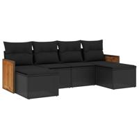 6-delige Loungeset met kussens poly rattan zwart - thumbnail