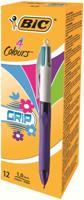 Balpen bic 4kleuren grip fashion m paars | 12 stuks - thumbnail