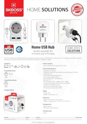 Skross 1500282 Tussenstekker Met USB Wit