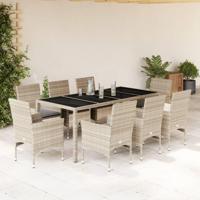 9-delige Tuinset met kussens poly rattan en glas lichtgrijs - thumbnail
