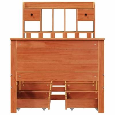 Bed met boekenkast zonder matras grenenhout wasbruin 100x200 cm