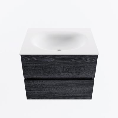 MONDIAZ VICA 60cm badmeubel onderkast Antracite 2 lades. Wastafel MOON midden zonder kraangat, kleur Talc.