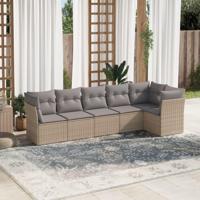 6-delige Loungeset met kussens poly rattan beige - thumbnail