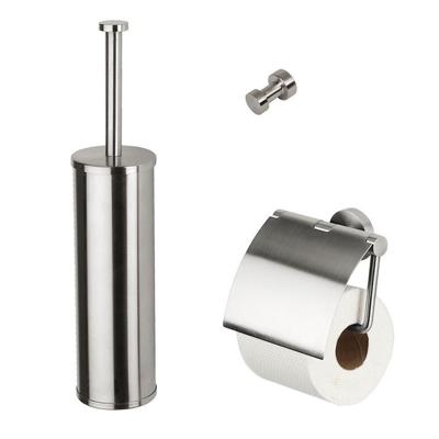 Geesa Nemox Toiletaccessoireset - Toiletborstel met houder - Toiletrolhouder met klep - Handdoekhaak - RVS geborsteld 916500-05-115
