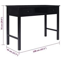 Bureau 108x45x76 cm massief paulowniahout zwart - thumbnail