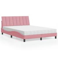 Bed met matras "Hanko" fluweel roze 140x190 cm - thumbnail