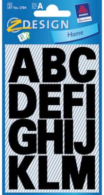 Avery etiketten letters A-Z groot, 2 blad, zwart, waterbestendige folie