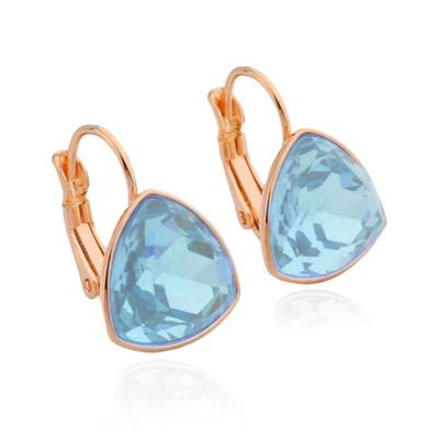 Deja Jewels Oorbellen met Hangers - Dames, Rosegoudkleurige Afwerking, Lichtblauwe Bolle Driehoek Glassteen