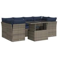 7-delige Loungeset met kussens poly rattan acacia grijs - thumbnail
