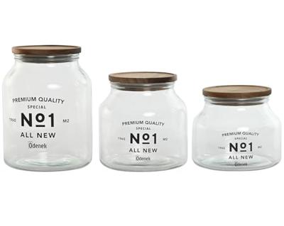 Set van 3 Potjes Home ESPRIT Natuurlijk Kristal Acacia 1,5 L 2 L 3 L 16 x 16 x 21 cm