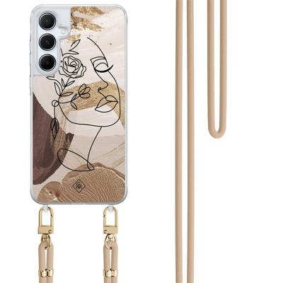 Samsung Galaxy A55 hoesje met beige koord - Abstract gezicht bruin Samsung Galaxy A55 hoesje met beige koord - Abstract gezicht bruin