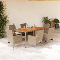 7-delige Tuinset met kussens poly rattan en acaciahout beige - thumbnail