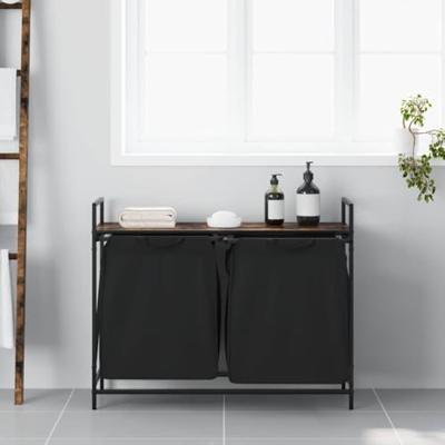 Wasmand 2 vakken met plank gerookt eikenkleurig Wasmand 2 vakken met plank gerookt eikenkleurig