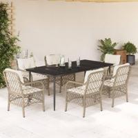 7-delige Tuinset met kussens poly rattan beige - thumbnail