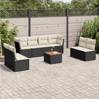 9-delige Loungeset met kussens poly rattan zwart - thumbnail
