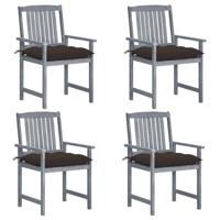 Tuinstoelen 4 st met kussens massief acaciahout grijs - thumbnail