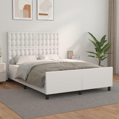 Bedframe met hoofdbord kunstleer wit 140x200 cm