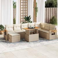 9-delige Loungeset met kussens poly rattan acacia beige - thumbnail