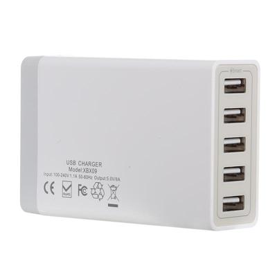 XBX09 5V 8A 5 USB Ports Quick Charger Travel Charger(White)