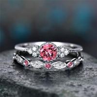 2 stks/set vrouwen Fashion Zircon edelsteen ring 7 (roze) - thumbnail