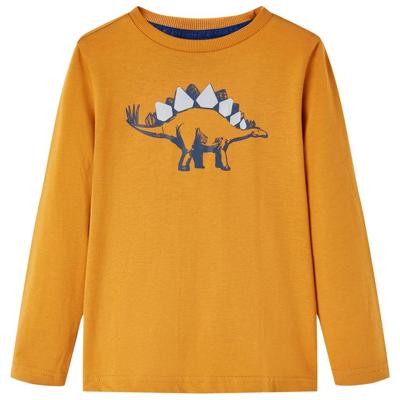 Kindershirt met lange mouwen dinosaurusprint 116 donkerokerkleurig