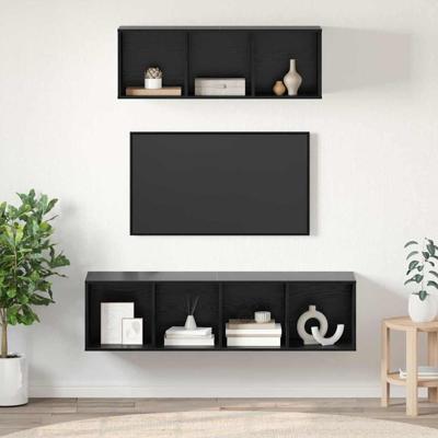 TV-kast set 2 pcs Zwart eiken 37 x 37 x 142.5 cm Bewerkt hout