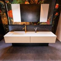 Badkamermeubelset Mondiaz Erin 200 cm met 2 Lades met RIDGE Wastafel Links Talc met 1 kraangat Greeploos Mat Rosee - thumbnail