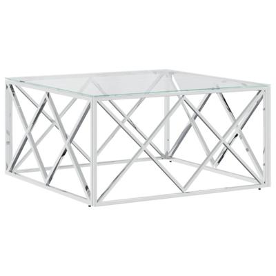 Salontafel 80x80x40 cm roestvrij staal en glas