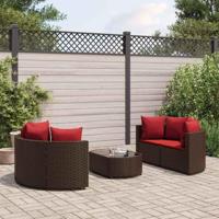 5-delige Loungeset met kussens poly rattan bruin - thumbnail