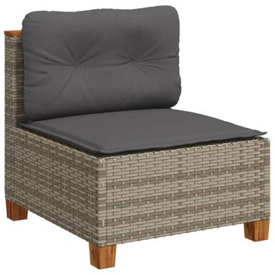 5-delige Loungeset met kussens poly rattan grijs - thumbnail